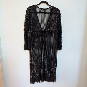 Black Lace Kimono Duster Sheer Floral Gothic Witchy Boho Long Open Front